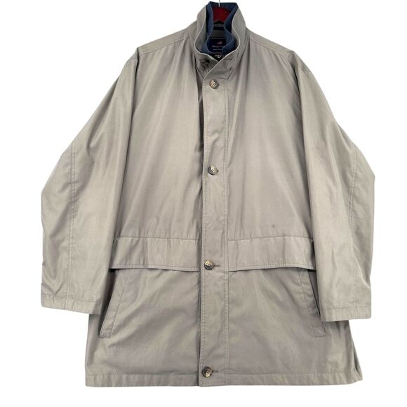 Newport Harbor Tan Button-Front Zip High‎ Collar Flap Pockets Trench Coat Large - Picture 1 of 11